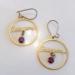 Vintage February Gold Tone Hoop Earrings